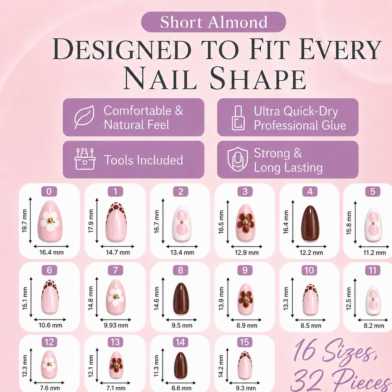 Cherry Bloom Almond Press-On Nails | Elegant Floral Burgundy Nail Set - Image 3