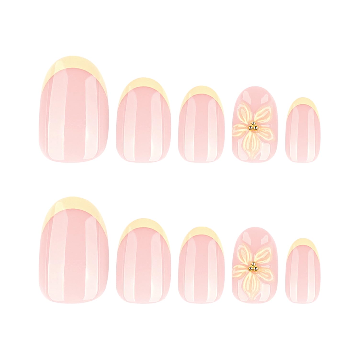 Elegant Floral French Tip Press-On Nails – Soft Nude Almond Manicure with 3D Flower Accent - Image 2