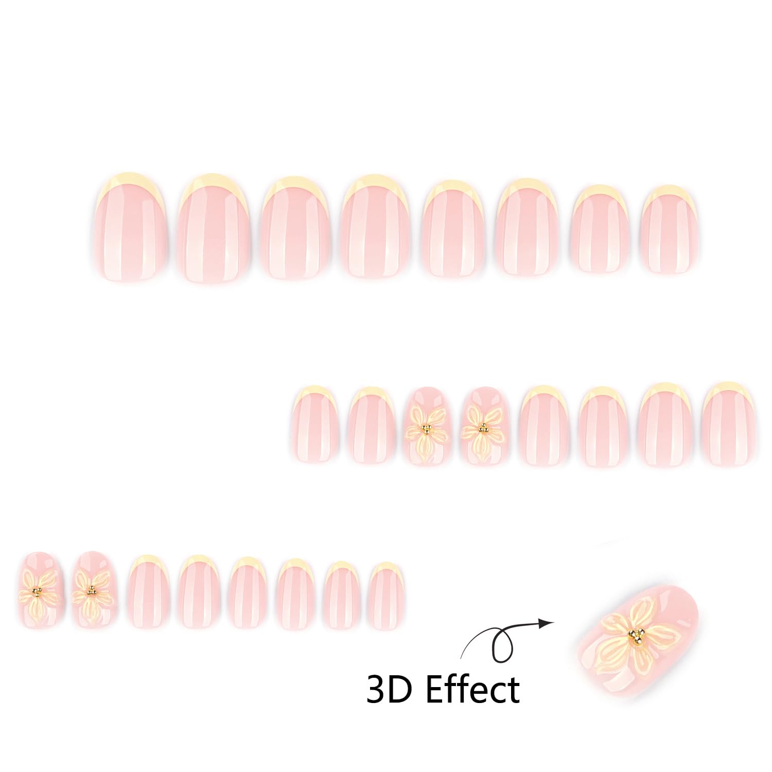 Elegant Floral French Tip Press-On Nails – Soft Nude Almond Manicure with 3D Flower Accent - Image 3