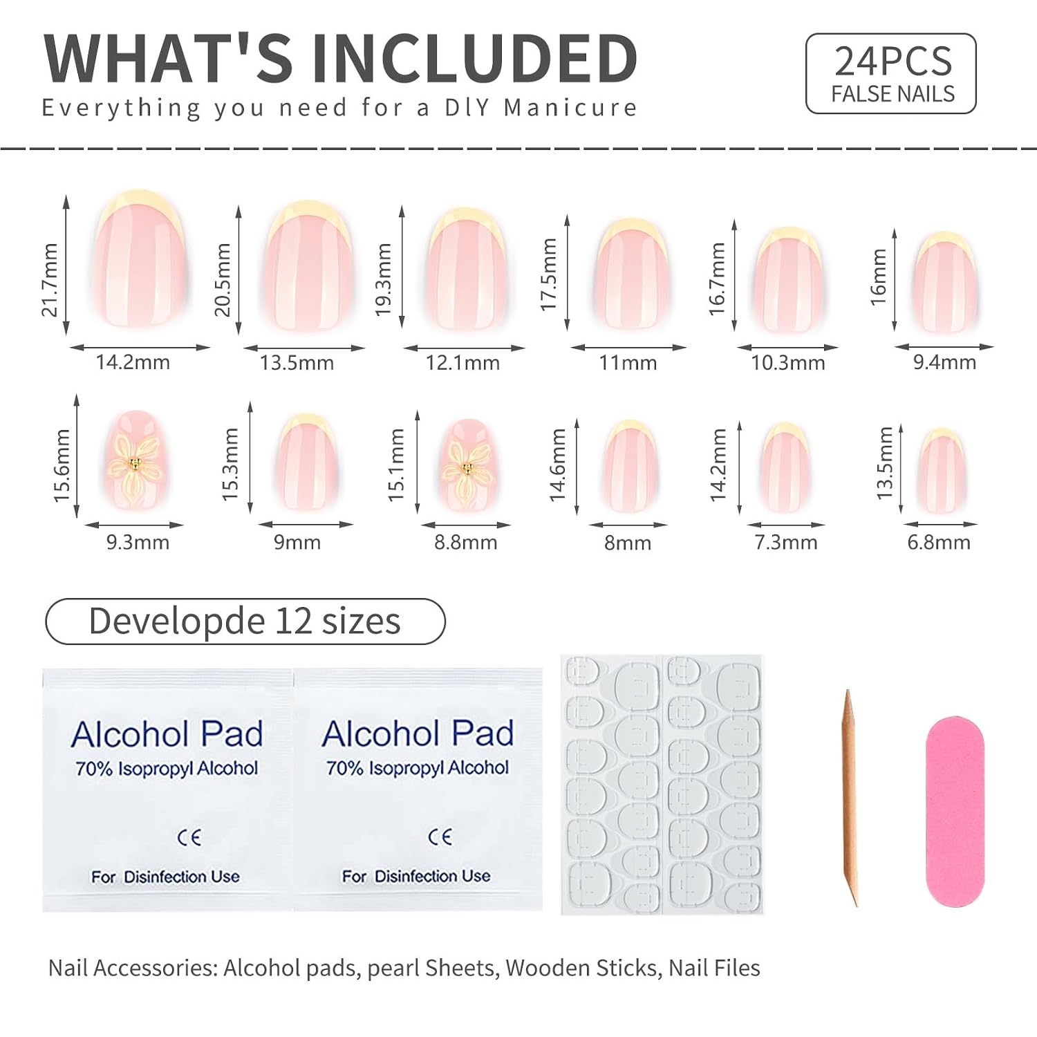 Elegant Floral French Tip Press-On Nails – Soft Nude Almond Manicure with 3D Flower Accent - Image 4